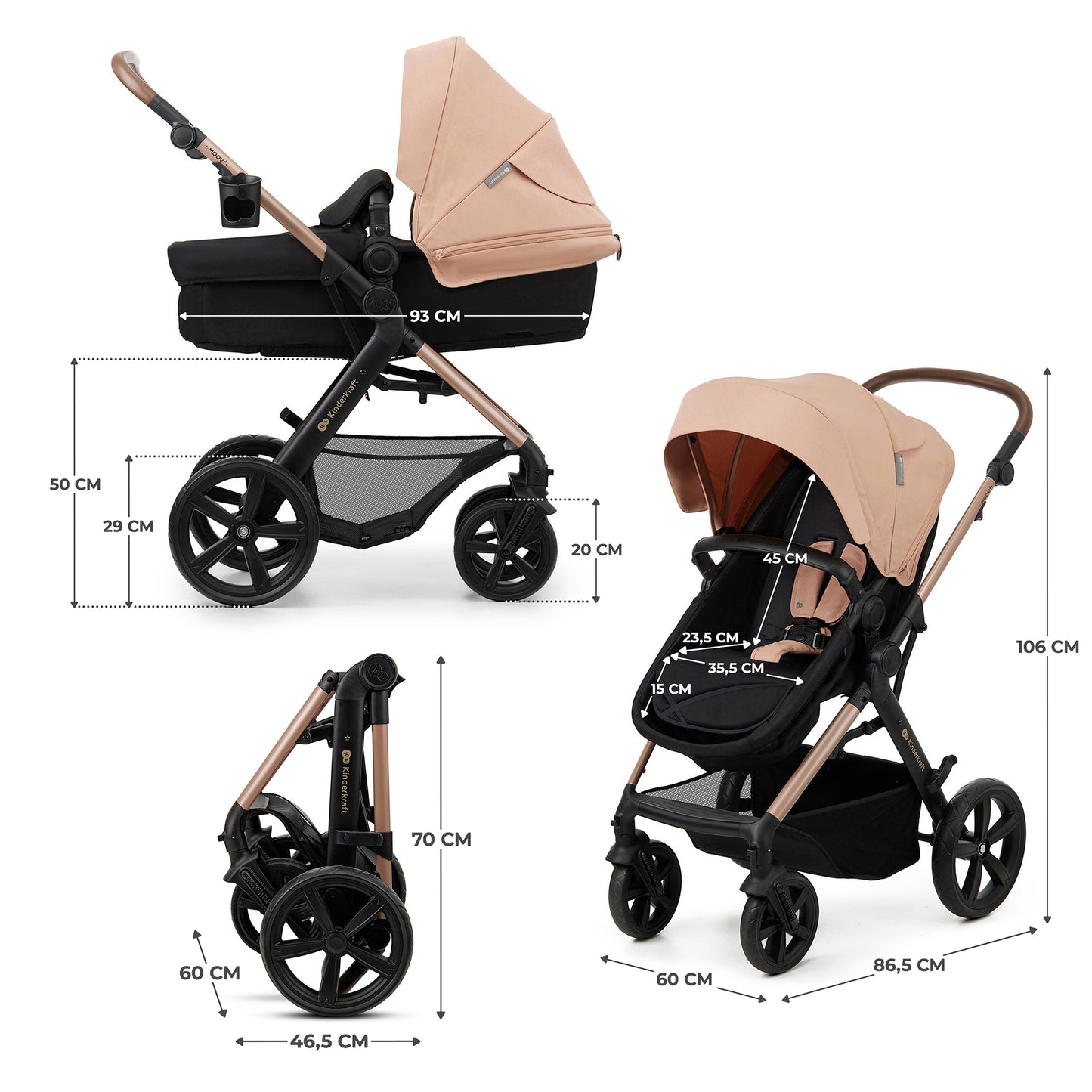 Kinderkraft - MOOV2 EVA Silla de Paseo 3 en 1 con Silla de auto Mink PRO I-Size