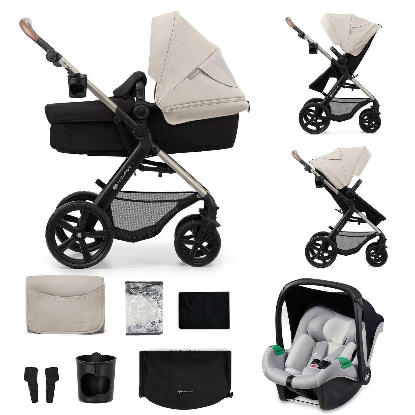 Kinderkraft - MOOV2 EVA Silla de Paseo 3 en 1 con Silla de auto Mink PRO I-Size