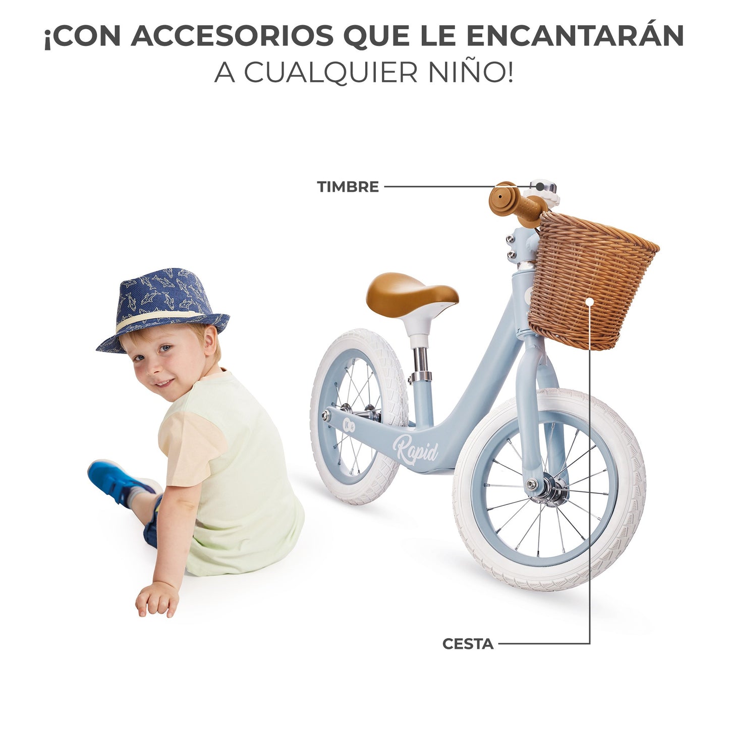 Kinderkraft  Bicicleta Sin Pedales RAPID 2 , 2 Años, Sólida, Para los Niñas y Niños, Segura, Ajustable