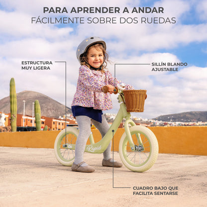 Kinderkraft  Bicicleta Sin Pedales RAPID 2 , 2 Años, Sólida, Para los Niñas y Niños, Segura, Ajustable