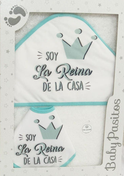 Capa de baño + Babero "Soy la Reina de la Casa" Baby Pasitos